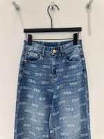 Miu Miu Logo Print Wide Leg Blue Jeans