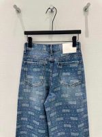 Miu Miu Logo Print Wide Leg Blue Jeans