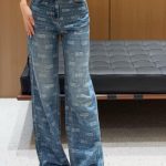 Miu Miu Logo Print Wide Leg Blue Jeans
