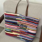 Miu Miu Raffia Effect Woven Tote Bag In Multicolour Stripes
