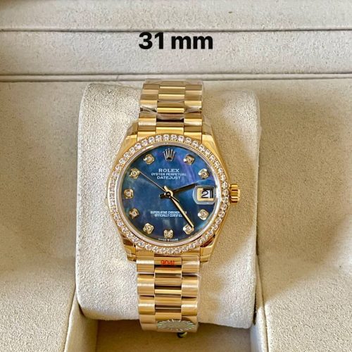 Rolex Datejust Oyster Perpetual 31MM Blue Mother Of Pearl Diamond Dial Yellow Gold President Watch
