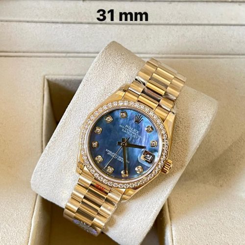 Rolex Datejust Oyster Perpetual 31MM Blue Mother Of Pearl Diamond Dial Yellow Gold President Watch