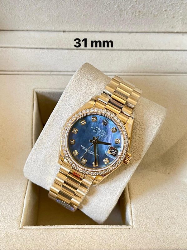 Rolex Datejust Oyster Perpetual 31MM Blue Mother Of Pearl Diamond Dial Yellow Gold President Watch