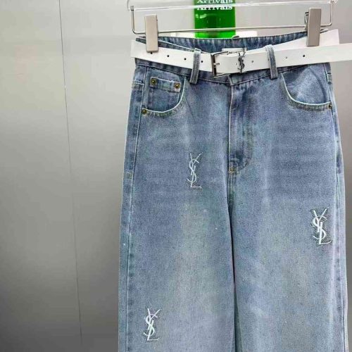 Saint Laurent Monogram Light Wash Denim Jeans