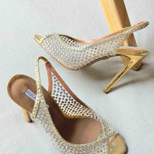 Aquazzura Crystal Lover 105 Golden Crystal Embellished Mesh Heels