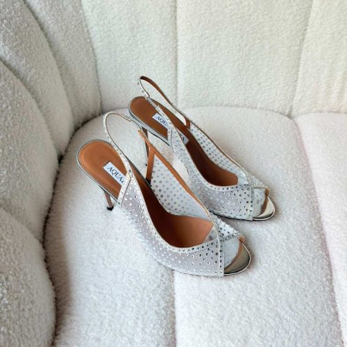 Aquazzura Crystal Lover 105 Silver crystal Embellished Mesh Heels