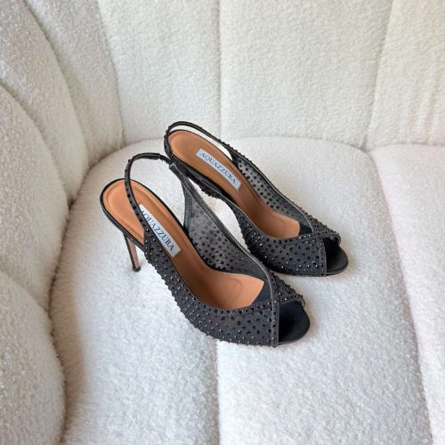 Aquazzura Crystal Lover 105 Black crystal Embellished Mesh Heels
