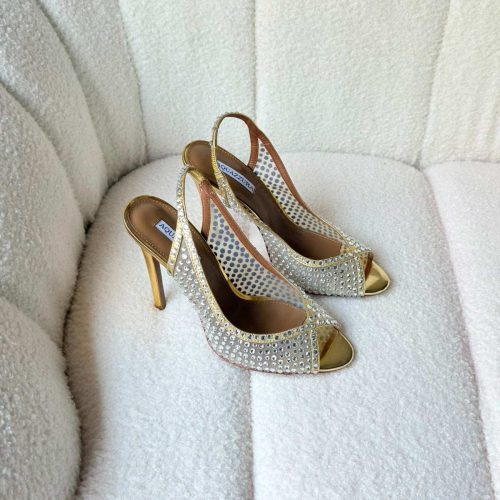 Aquazzura Crystal Lover 105 Golden Crystal Embellished Mesh Heels