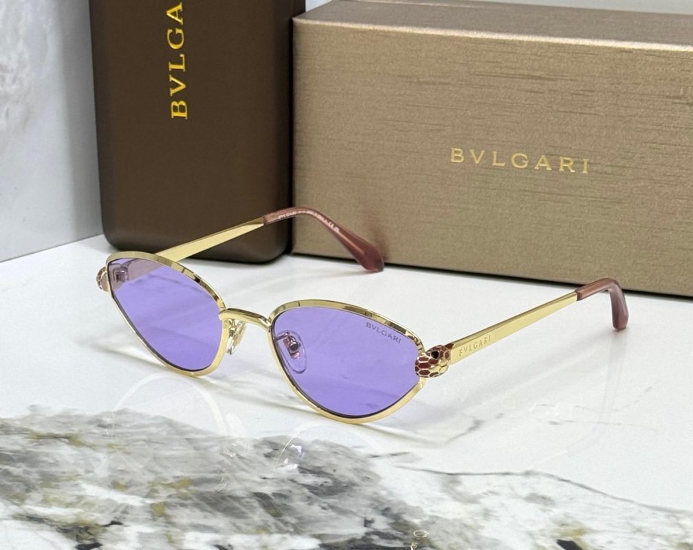 Bvlgari Serpenti Gold Tone Oval Metal Frame Purple Snakehead Sunglasses