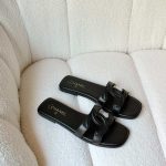 Chanel 26S Black Calfskin CC Logo Flat Sandals