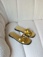 Chanel 26S Gold Crackled Laminated Calfskin CC Flat Mule Sandals