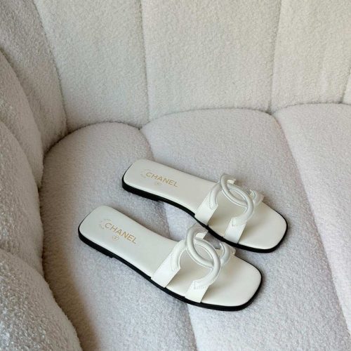 Chanel 26S White Calfskin CC Logo Flat Sandals