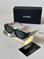 Chanel 5525 Black & White Acetate Rectangle Sunglasses CC Logo