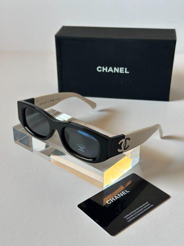 Chanel 5525 Black & White Acetate Rectangle Sunglasses CC Logo