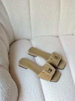 Chanel Beige Suede Leather CC Turnlock Mule Sandals