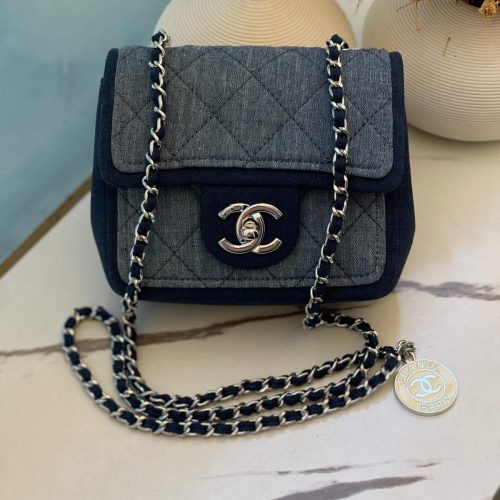 Chanel Bicolor CC Medallion Denim Square Mini Classic Flap Bag