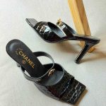 Chanel Black Crocodile Embossed Leather Square Toe Heels