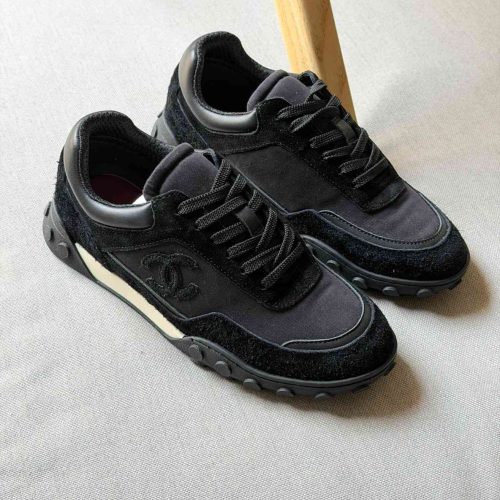 Chanel Black Mixed Fibers Suede Calfskin Womens CC Sneakers