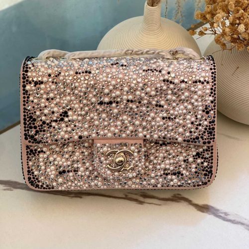 Chanel Blush black Pink Crystal & Pearl Flap Bag