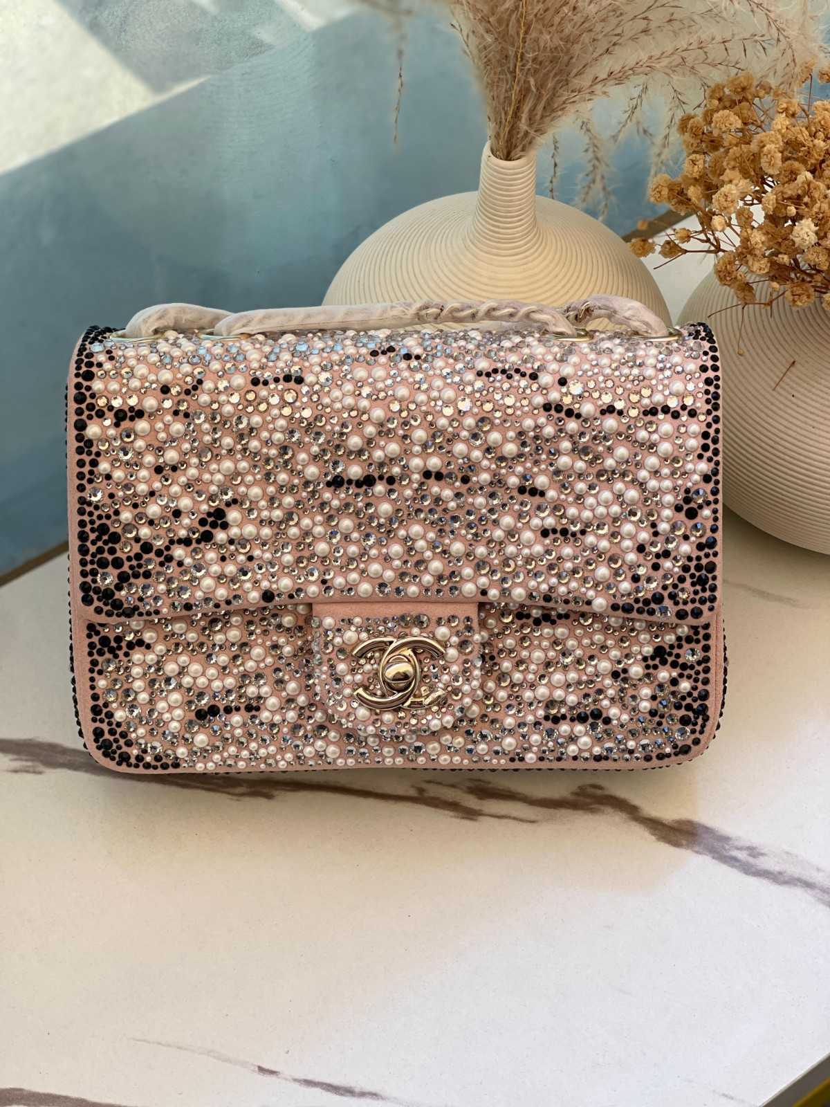 Chanel Blush black Pink Crystal & Pearl Flap Bag Chanel Blush black Pink Crystal & Pearl Flap Bag