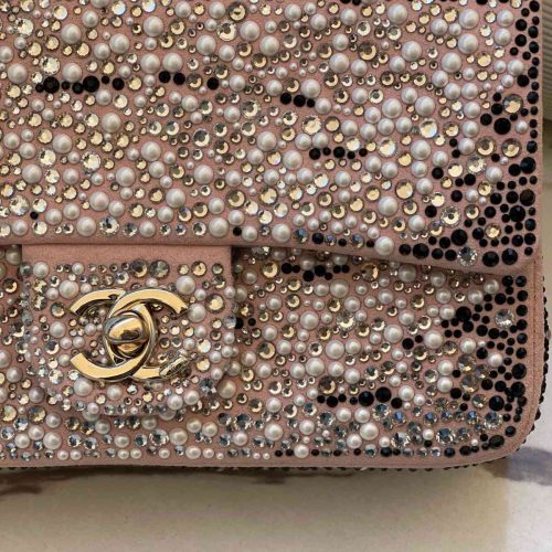 Chanel Blush black Pink Crystal & Pearl Flap Bag