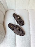 Chanel Braided Woven Lambskin Leather Mule Sandals Brown
