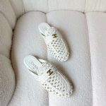 Chanel Braided Woven Lambskin Leather Mule Sandals White