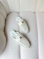 Chanel Braided Woven Lambskin Leather Mule Sandals White