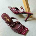 Chanel Burgundy Crocodile Embossed Leather Square Toe Heels