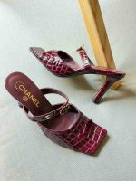 Chanel Burgundy Crocodile Embossed Leather Square Toe Heels