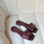 Chanel Burgundy Lambskin Leather CC Turnlock Mule Sandals