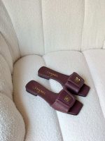 Chanel Burgundy Lambskin Leather CC Turnlock Mule Sandals