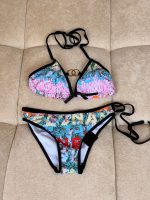 Chanel CC Logo Tropical Print Triangle Bikini Set Multicolor Swimwear
