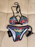Chanel CC Logo Tropical Print Triangle Bikini Set Multicolor Swimwear