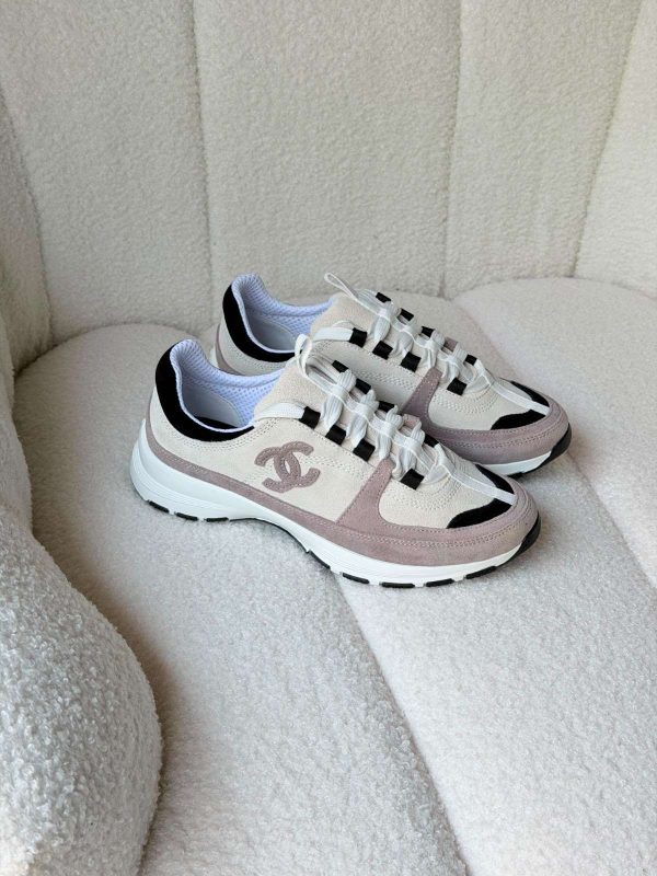 Chanel Calfskin Light Pink Suede CC Sneakers