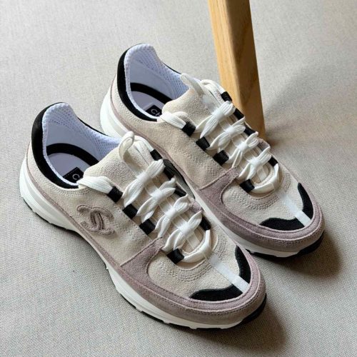 Chanel Calfskin Light Pink Suede CC Sneakers