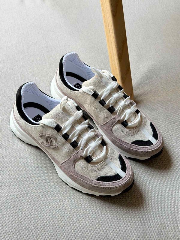 Chanel Calfskin Light Pink Suede CC Sneakers