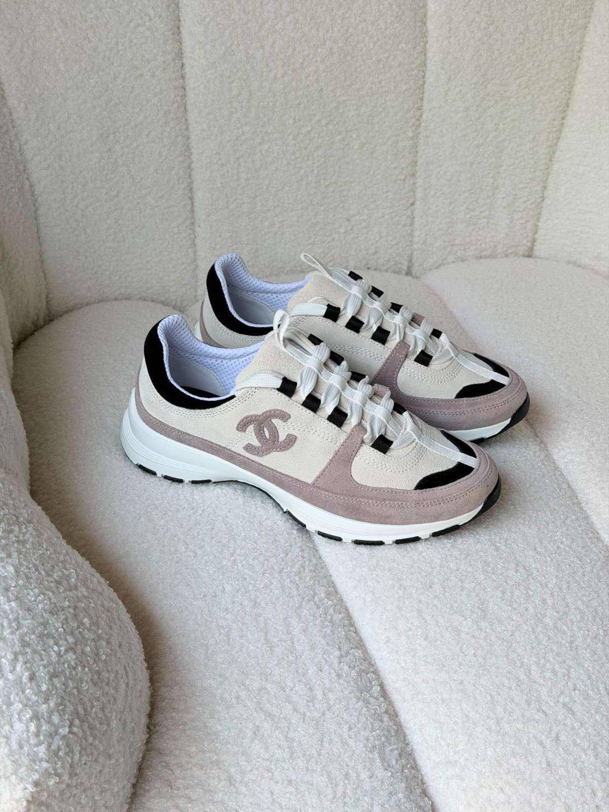 Chanel Calfskin Light Pink Suede CC Sneakers Chanel Calfskin Light Pink Suede CC Sneakers