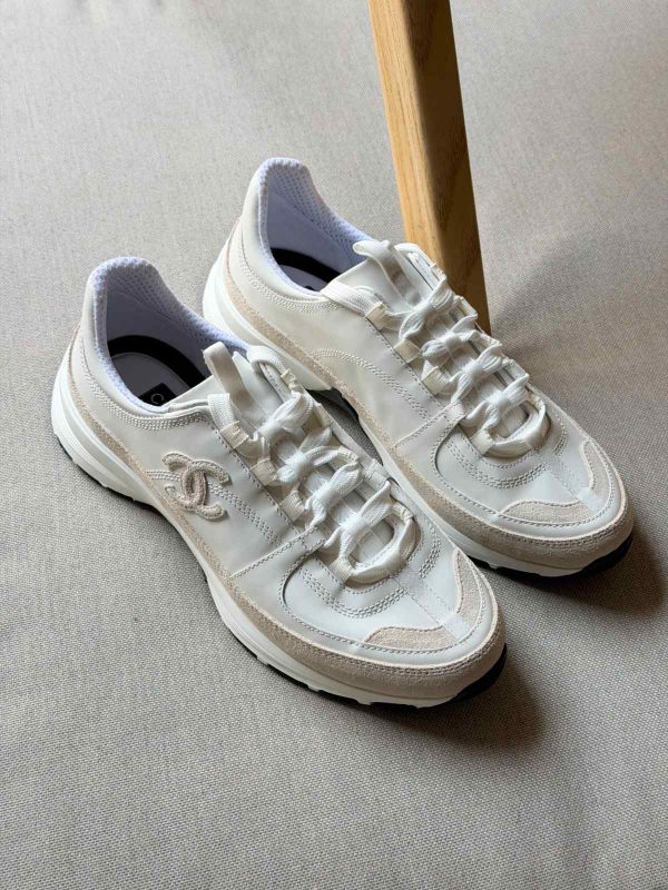Chanel Calfskin Off White Suede CC Sneakers