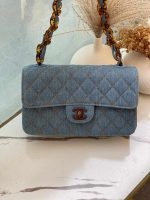 Chanel Denim Quilted Classic Flap Bag Light Blue with Tortoiseshell Chain
