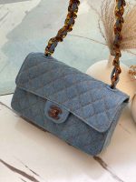 Chanel Denim Quilted Classic Flap Bag Light Blue with Tortoiseshell Chain