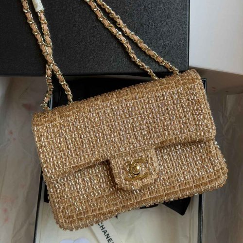 Chanel Gold Sequin and Beaded Classic Flap Shoulder Bag