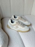 Chanel Ivory Mixed Fibers Suede Calfskin Womens CC Sneakers