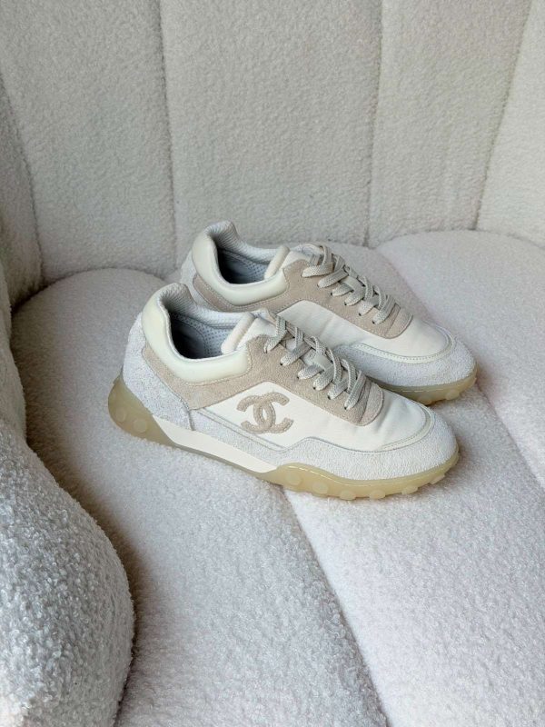 Chanel Ivory Mixed Fibers Suede Calfskin Womens CC Sneakers