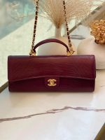 Chanel Long Top Handle Clutch with Chain Dark Burgundy Lizard Embossed Calfskin