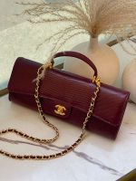 Chanel Long Top Handle Clutch with Chain Dark Burgundy Lizard Embossed Calfskin