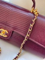 Chanel Long Top Handle Clutch with Chain Dark Burgundy Lizard Embossed Calfskin