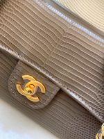 Chanel Long Top Handle Clutch with Chain Dark Khaki Lizard Embossed Calfskin