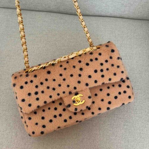 Chanel Medium Classic Flap Bag Beige Cheetah Print Calf Hair Leather