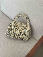 Chanel Nano Kelly Raffia Fringe Top Handle Bag Yellow Black White (1)